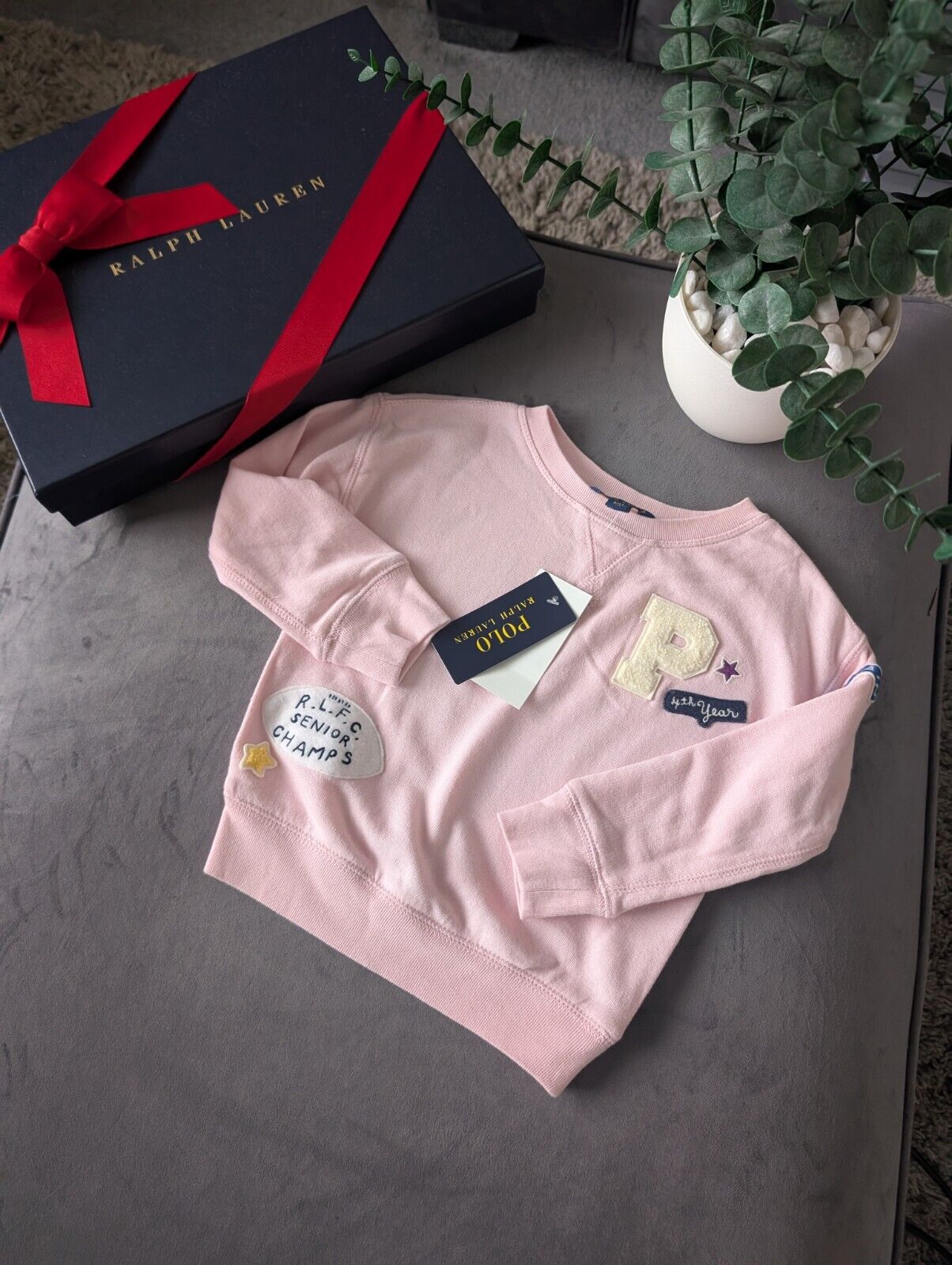 New Stunning Ralph Lauren Pink Embroidery Rugby Jumper 3yrs Cute Patchwork Gift