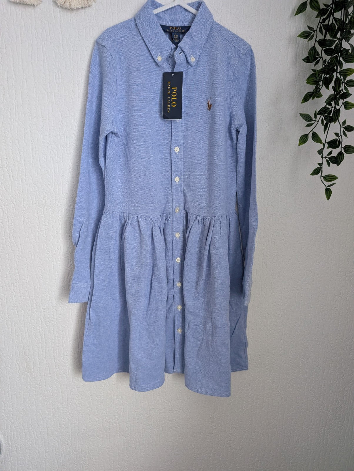 New Ralph Lauren Blue Embroided Logo Smart Formal Cotton Oxford Shirtdress 8yr