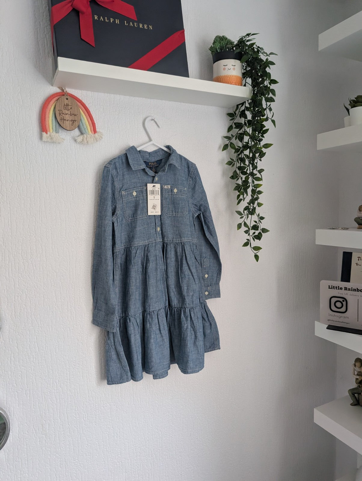 New Ralph Lauren girls denim style shirt dress occasion 5-6yr Tiered Smock Girls