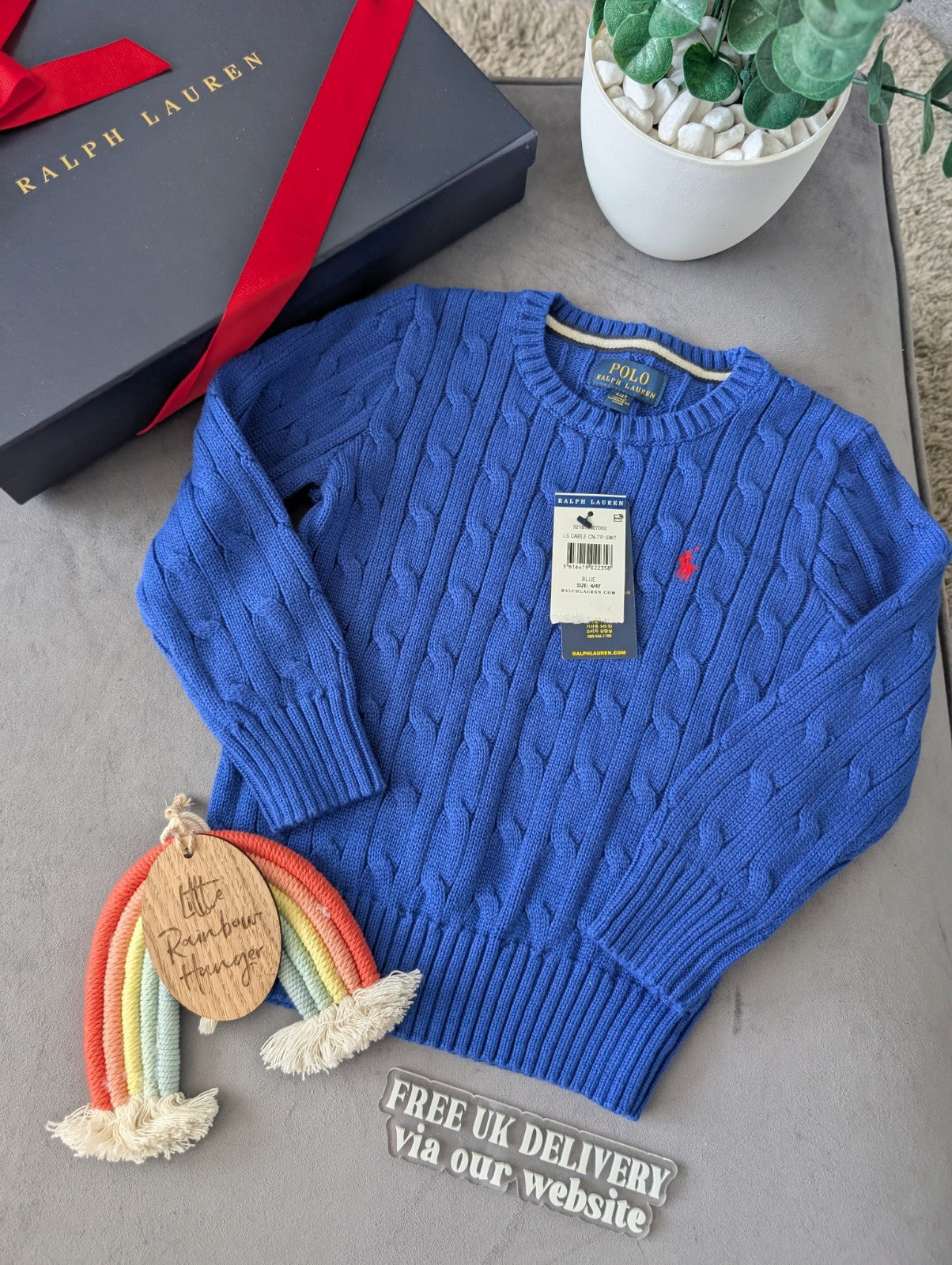 New Boys Ralph Lauren Blue cable knit long sleeve jumper Smart Age 3/4yrs Gift