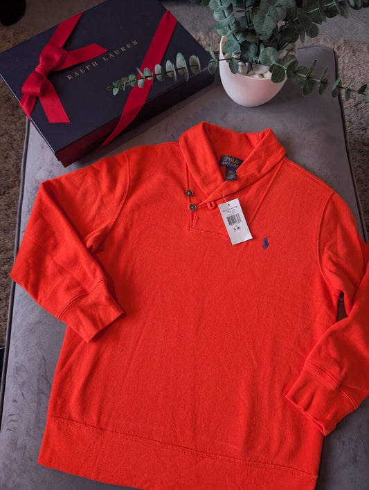 New Vintage Ralph Lauren Boys Shawl Neck Jumper Smart 8 Years Gift Orange Casual