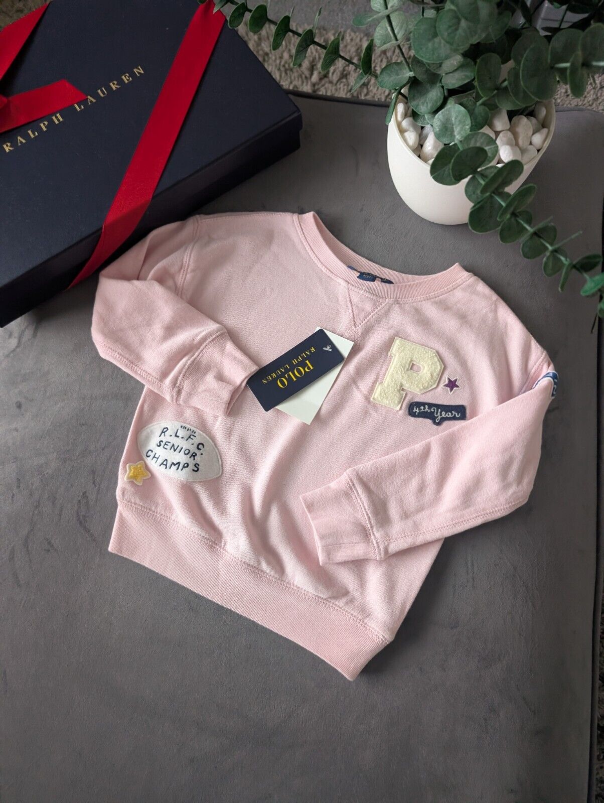 New Stunning Ralph Lauren Pink Embroidery Rugby Jumper 3yrs Cute Patchwork Gift