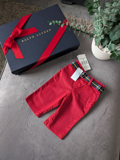 New Ralph Lauren Baby Boys Smart Chino Trousers Belted Gift Occasion 0-3m Red