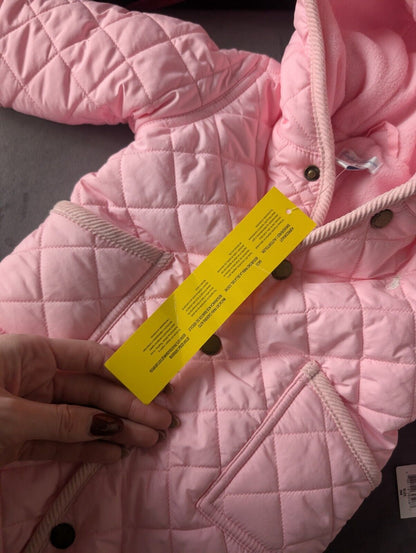 New ralph lauren Baby Pink quilted fleece lined pram suit snowsuit 0-3m Gift