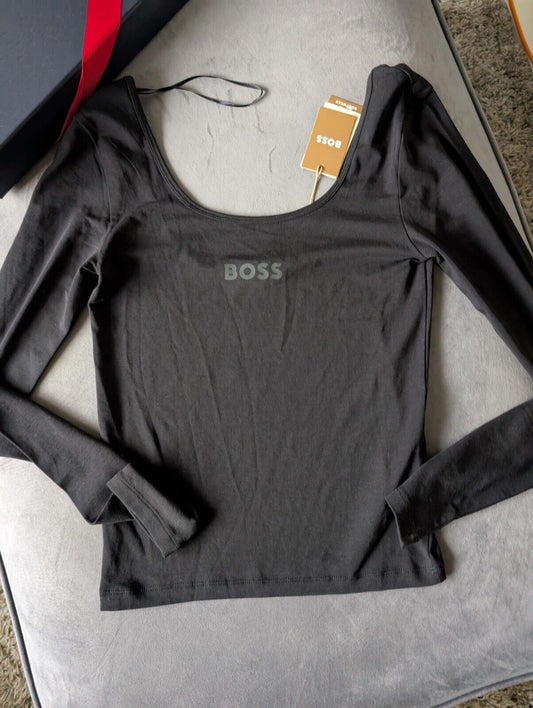 New Hugo Boss Womens Casual Long Sleeve Top UK 10 RRP £69 Gift Casual Black