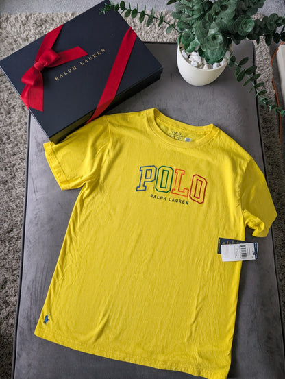 New Ralph Lauren Boys Embroidery Graphic Logo T Shirt Yellow 10-12y Gift Casual