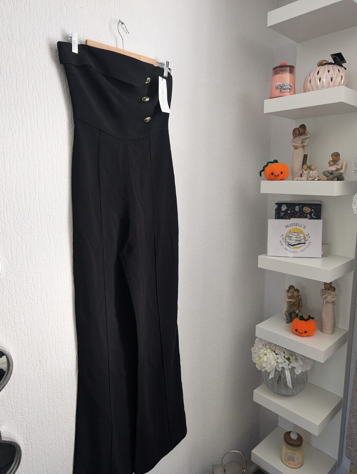 New Smart Karen Millen compact stretch long sleeve wide leg jumpsuit Black UK 10