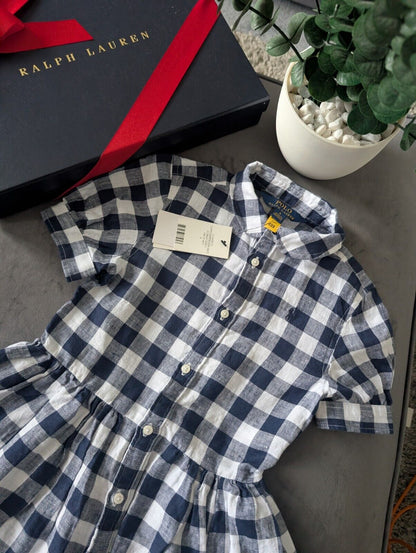 New Ralph Lauren Girls Gingham Navy White Check Dress Occasion Gift 6yr Pretty