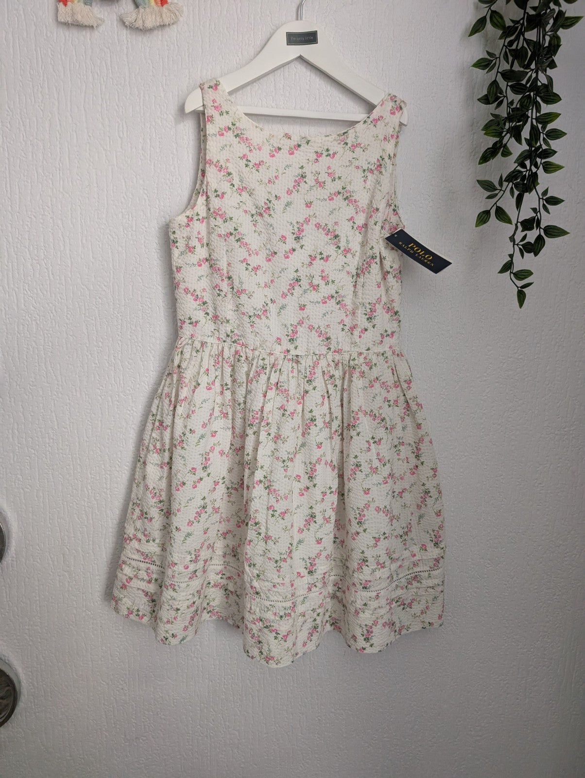 New Ralph Lauren Girls Seersucker Floral Dress Occasion Pretty 10-12y Ivory Gift