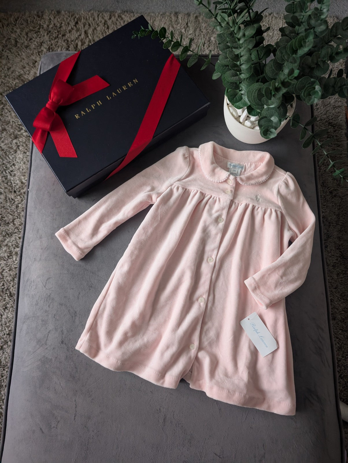 New Ralph Lauren Gorgeous Pink Scalloped Velvet Dress Baby Girl Gift 18-24m