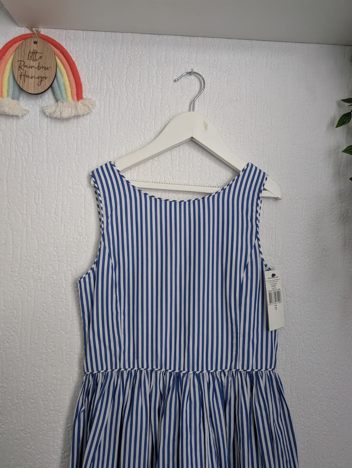 New Ralph Lauren girls cotton Blue Stripe Bengal Dress 8 - 10 Yrs Buttoned Gift