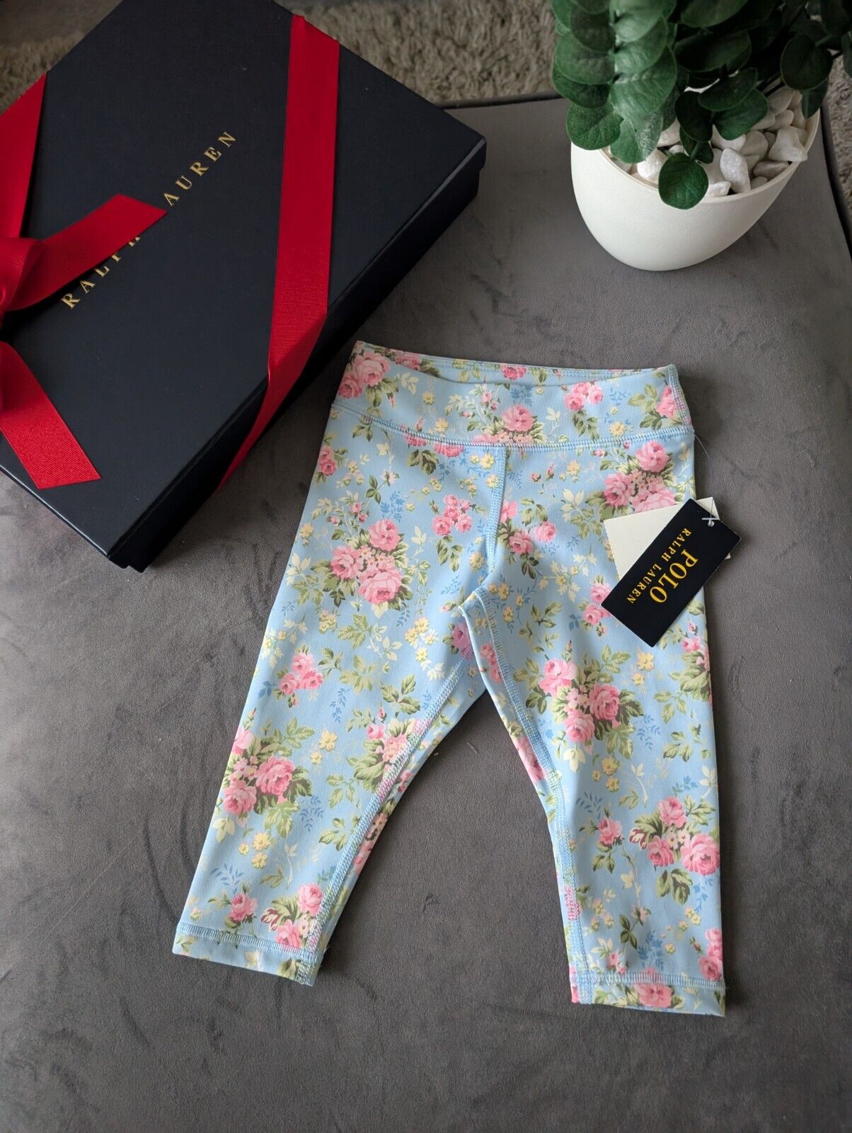 New Ralph Lauren Baby Girls Performance Active Sports Floral Blue Leggings Age 3