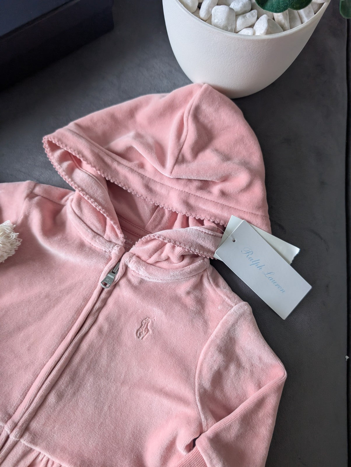 New Gorgeous Ralph Lauren Pink Scalloped Baby Girl Tracksuit 0-3m Gift Velvet