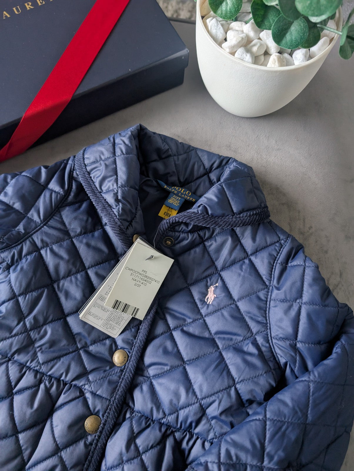 New Ralph Lauren Girls Quilted Coat Navy Blue Quilted Barn Jacket Age 2 RRP £159