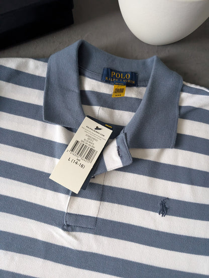 New Ralph Lauren Boys Smart Stripe Short Sleeve Polo Blue White  14y Boys