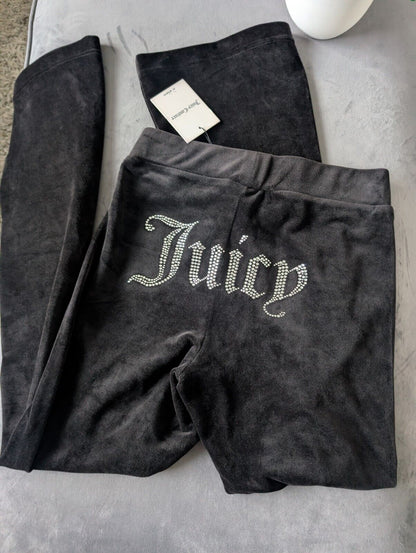 New Freya Juicy Couture  Flared Bottom Small Diamante Flare Black Velour UK Med