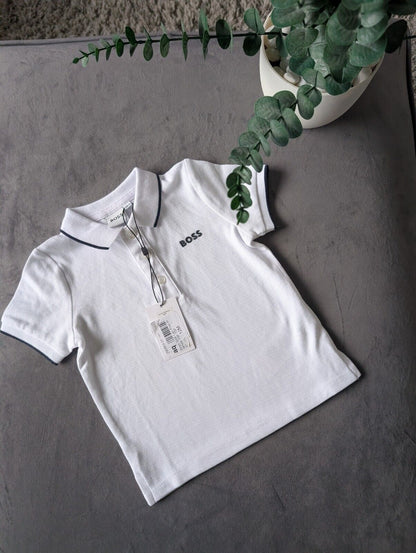 New Hugo Boss Baby Boy Smart White Polo T Shirt Age 9-12m Occasion Gift RRP £55