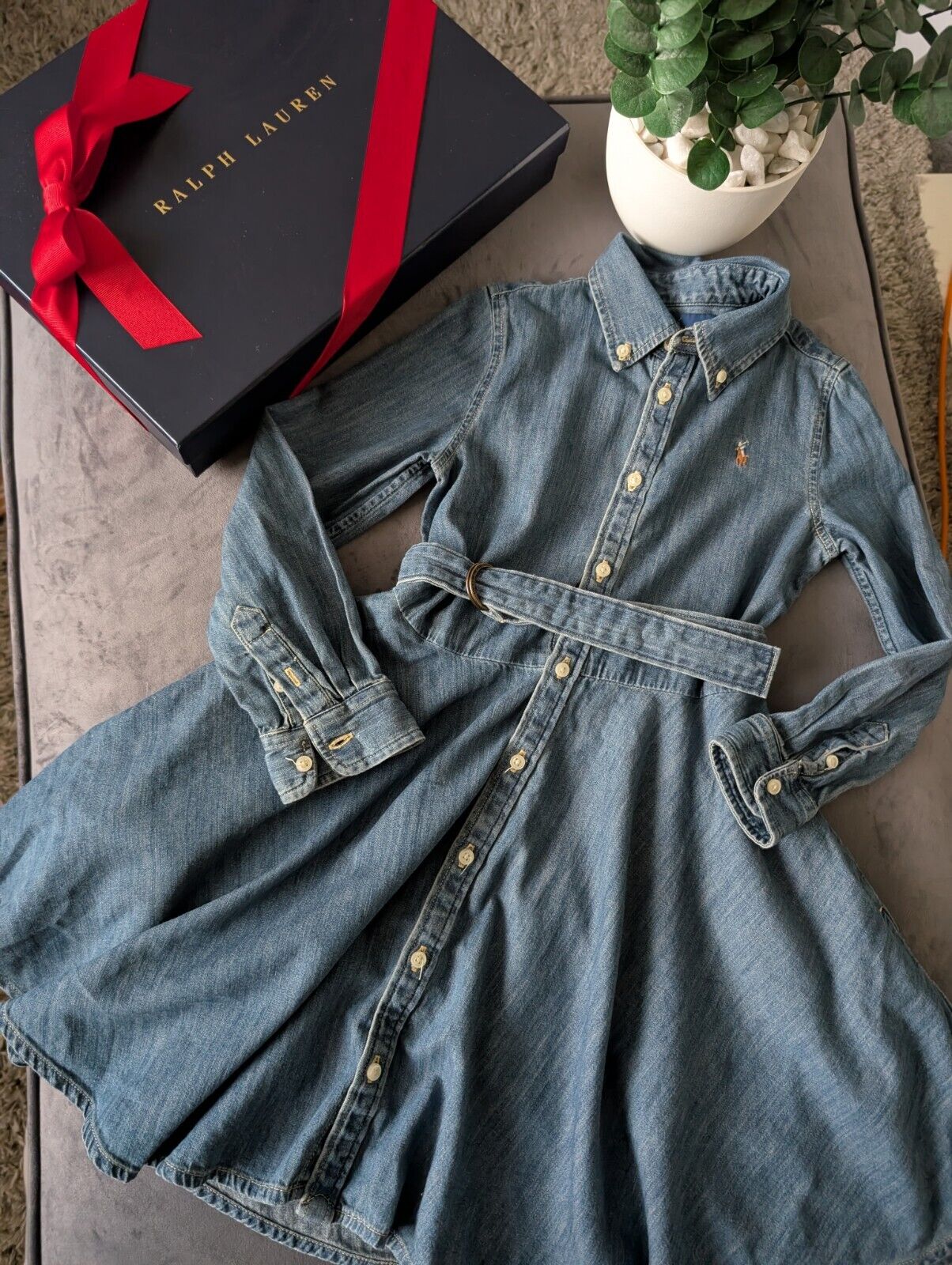 Vgc Ralph Lauren girls denim style shirt dress belted occasion 6 Yrs Winter occasion