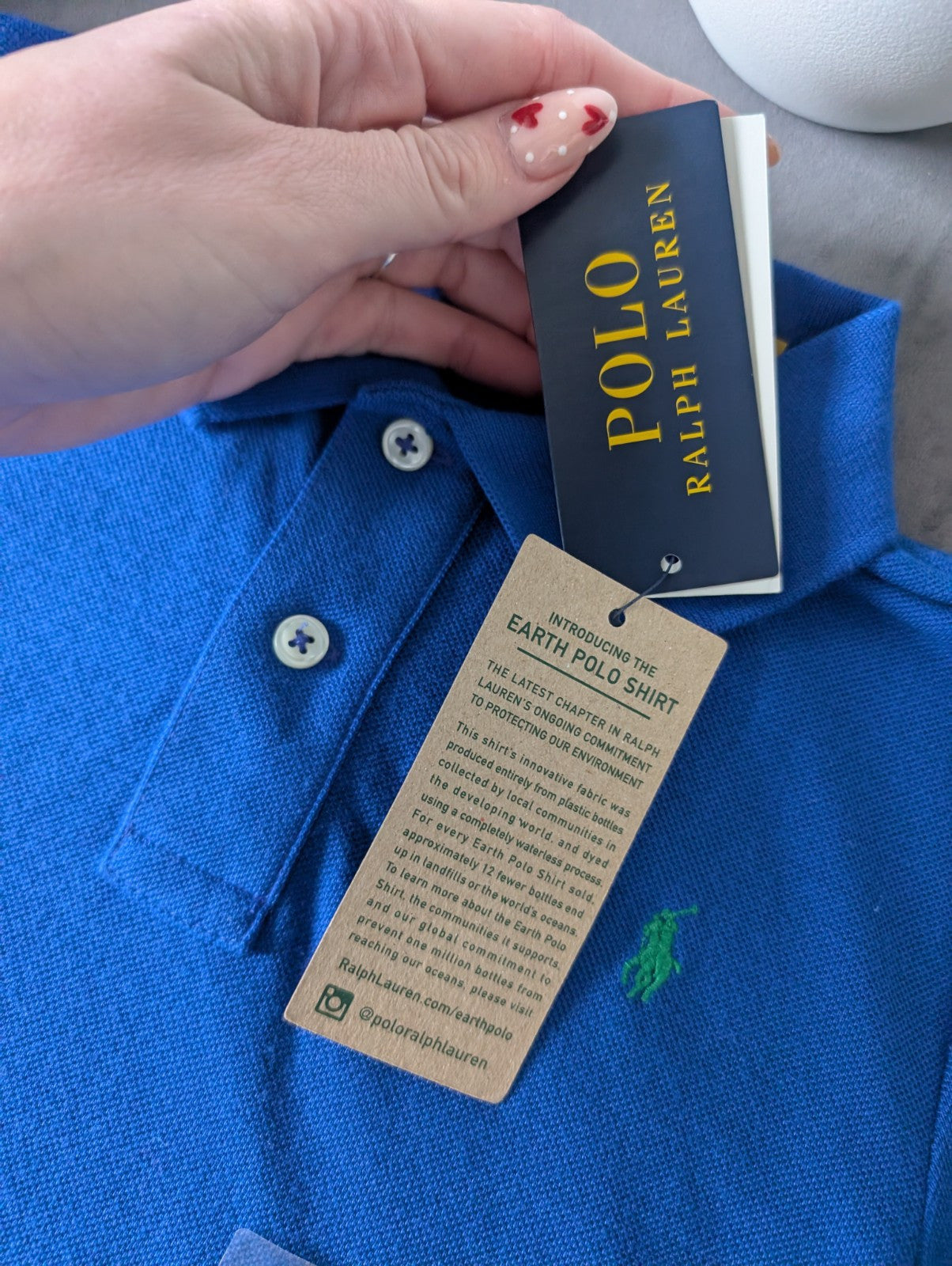 New Blue Polo By Ralph Lauren “The Earth Polo” Green  Classic Fit -Size 7 BNWT