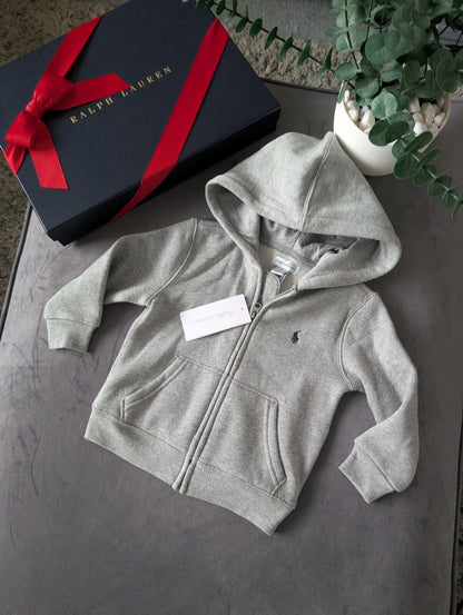 New Boys ralph lauren zip up hoodie Grey Full Zip Jacket Gift Smart 12-18m