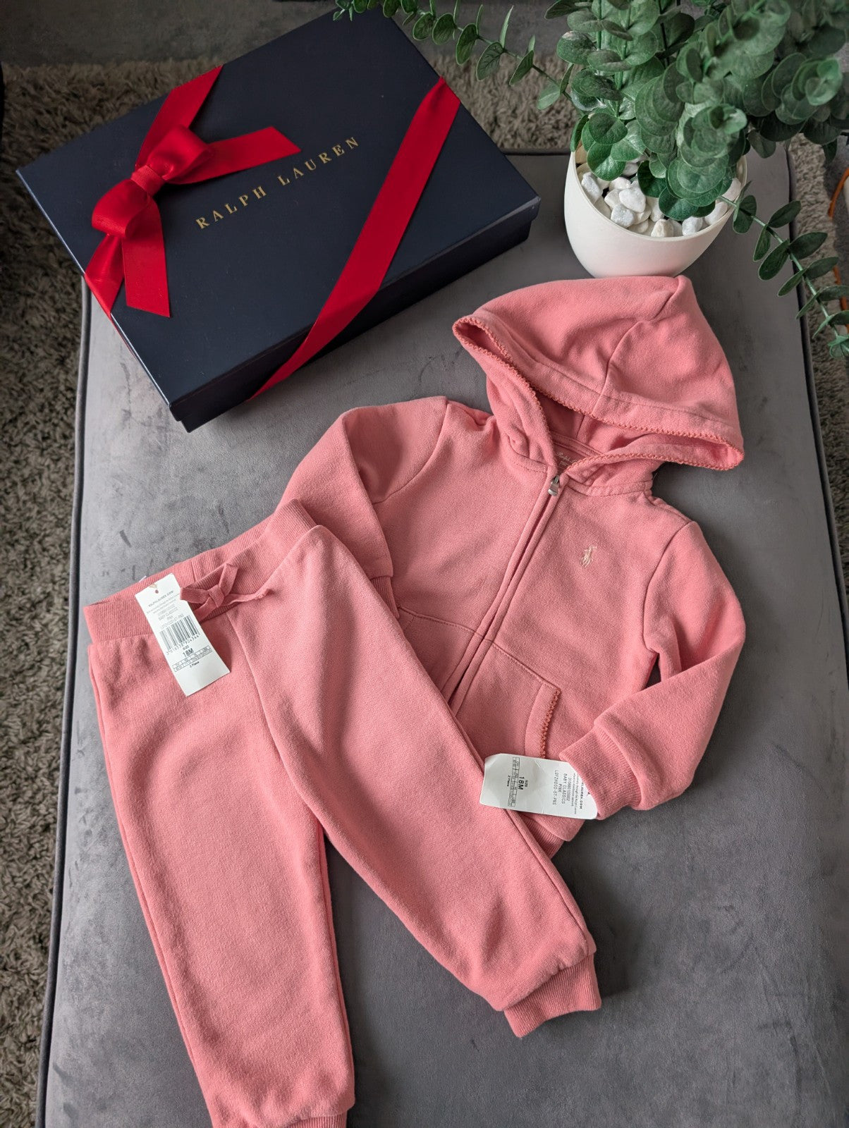 New Gorgeous Ralph Lauren Pink Scalloped Baby Girl Tracksuit  12-18m Gift Baby