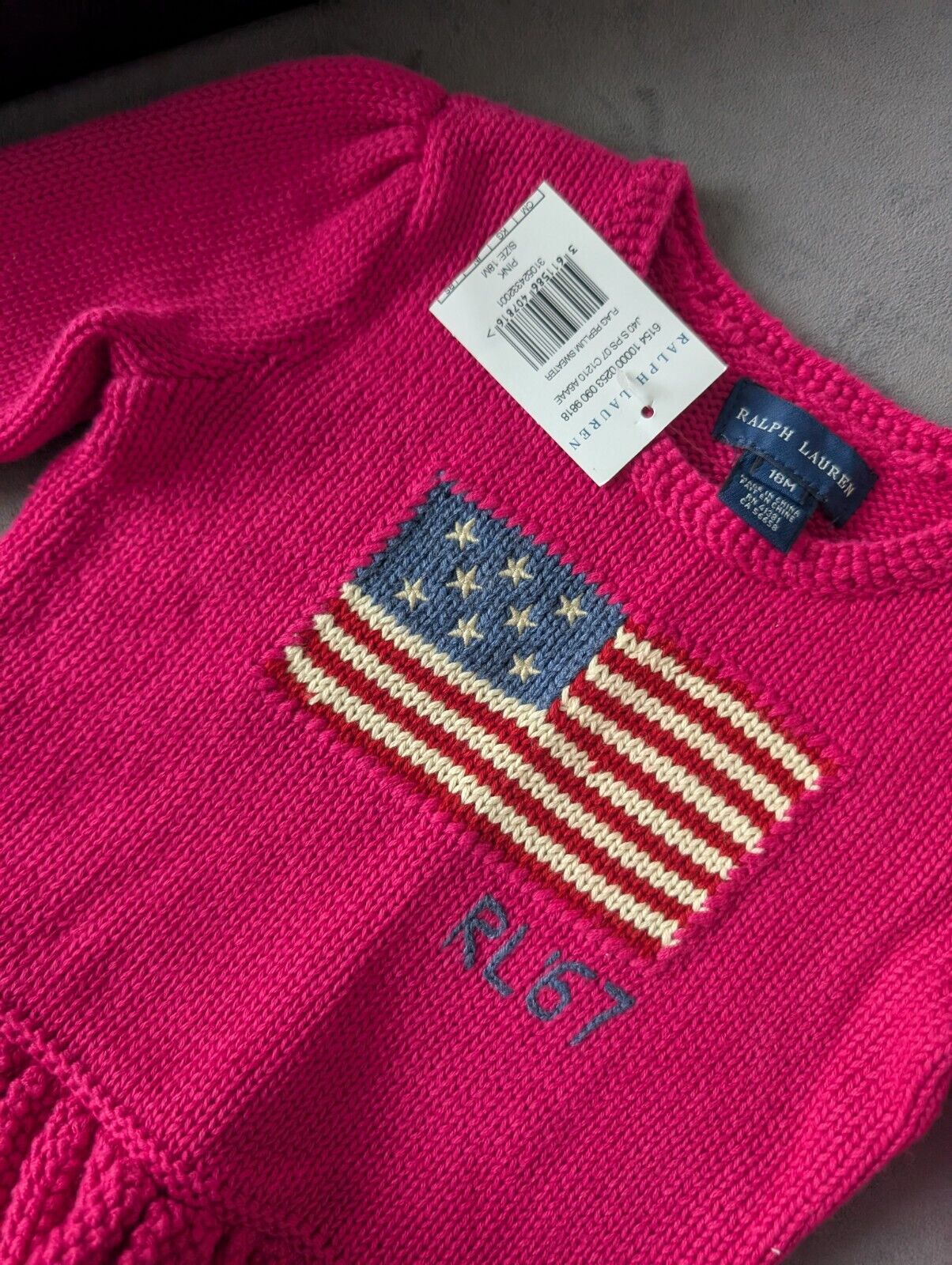 New Rare Polo Ralph Lauren USA American sweater 18M Pink Pony RL 67 Olympics