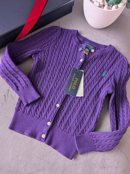 New Ralph Lauren Girls Knitted Cardigan 5 Years BNWT Gift Smart Deep Purple