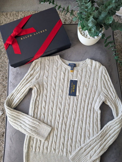 New Polo by Ralph Lauren Cable Knit Jumper Ivory Girls 16y Glitter Sparkle New