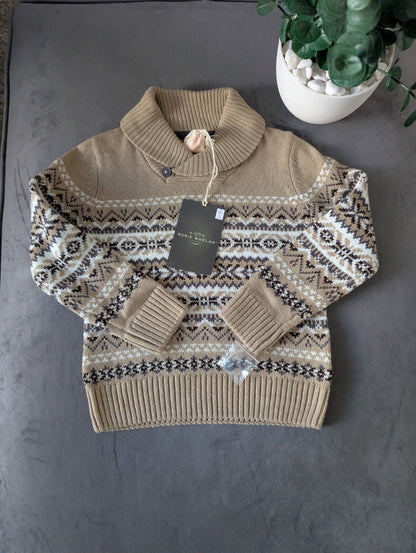 New Stunning Rorie Whelan Beige Brown Aztec Knit Jumper 2-3y Gift Kids Fair Isle