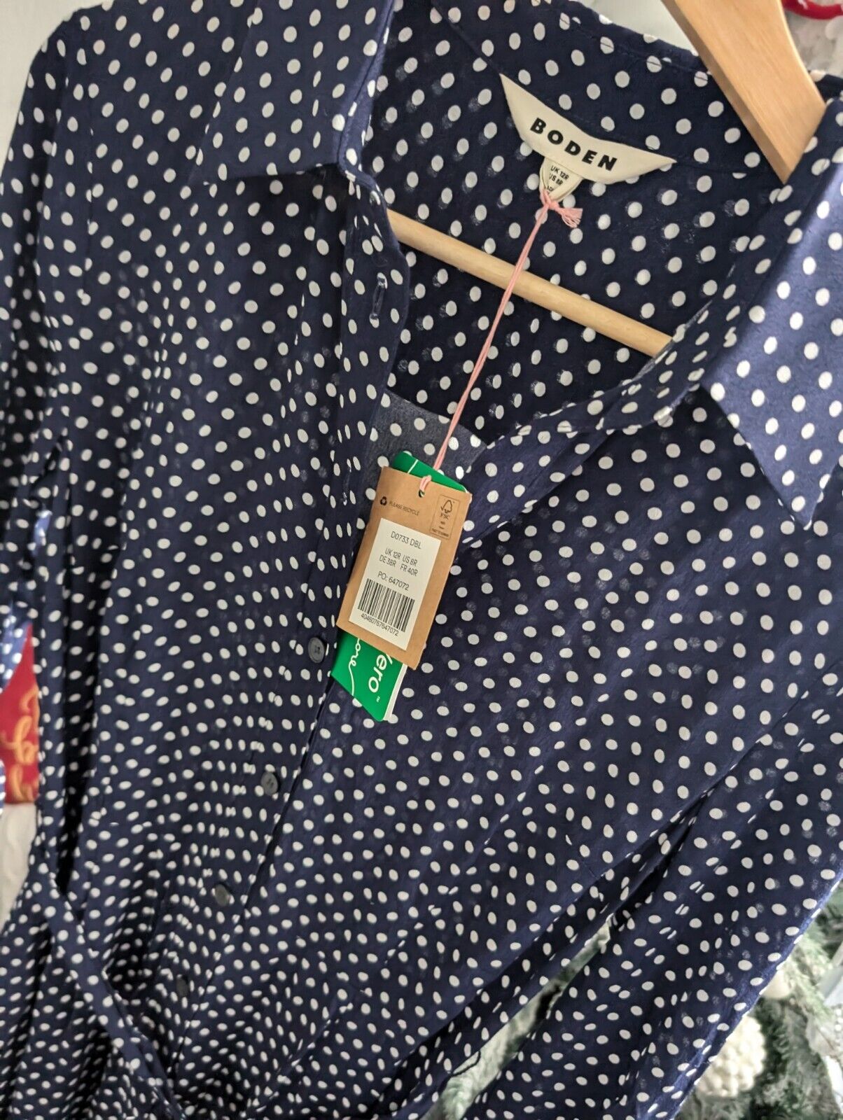 New Boden Katie Midi Shirt Dress Belted Navy Polka Dot Spotty UK 12R occasion £72