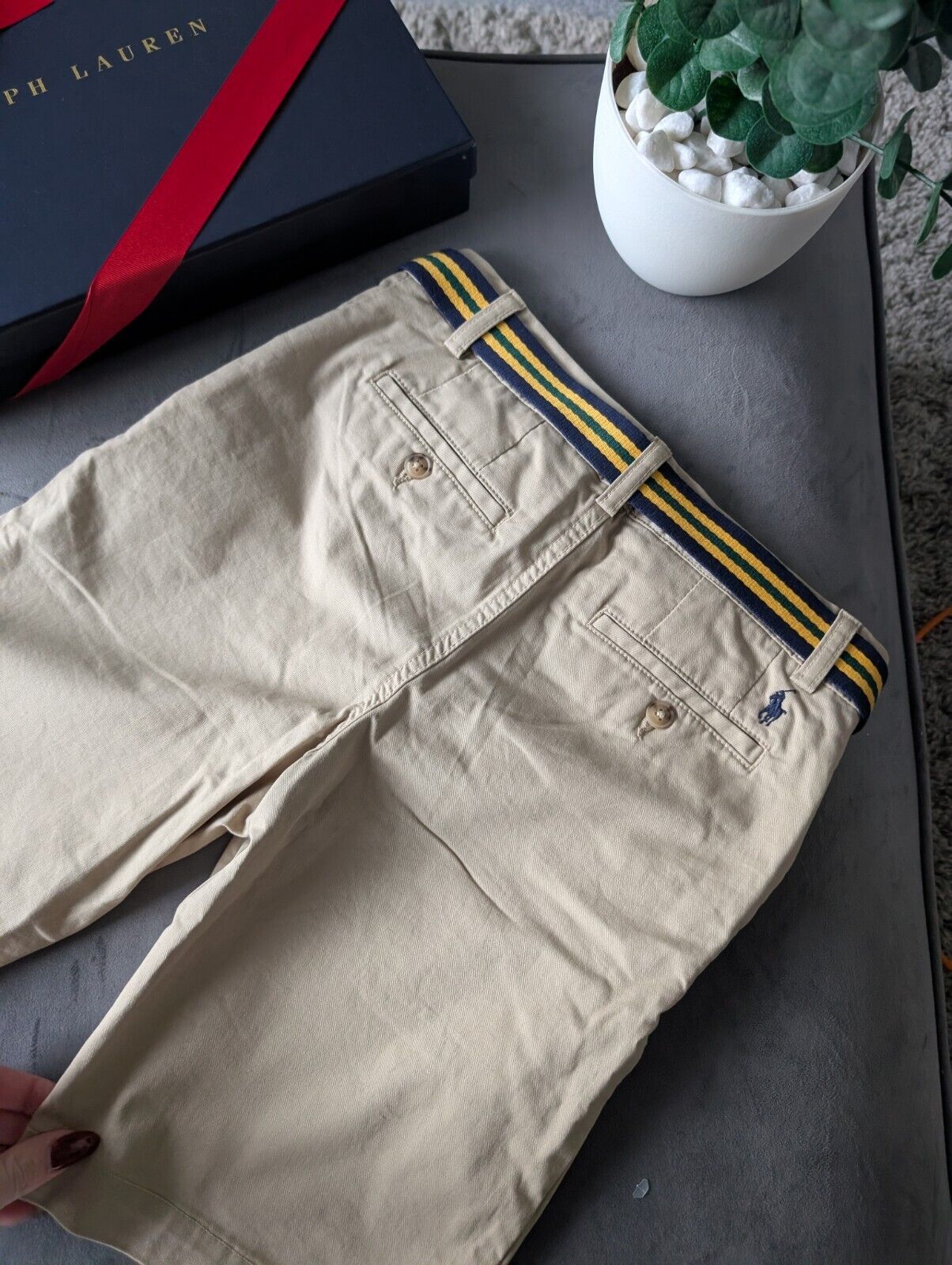 New Ralph Lauren Boys Beige Chino Shorts + Belt Smart Gift Age 12 Casual Summer