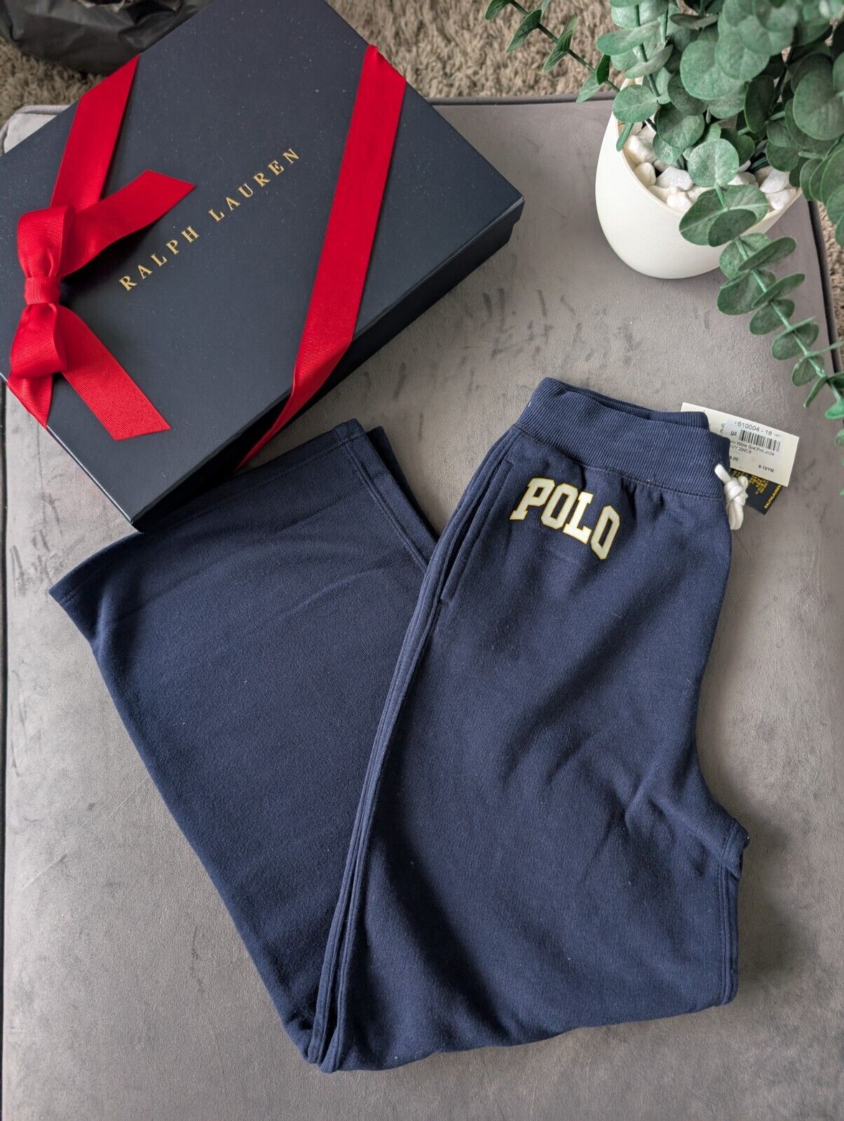 New Ralph Lauren Girls Wide Leg Navy Joggers Age 8-10yrs Fleece Lined Casual