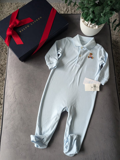 New Ralph Lauren Baby Boys Bear Embroidered All In One Sleep suit Gift 9m £60rrp