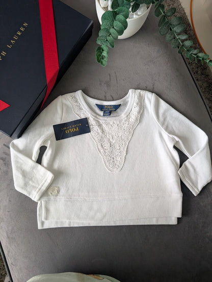 New Ralph Lauren Girls White Lace Detail Jumper Gift Smart Age 2 RRP £65