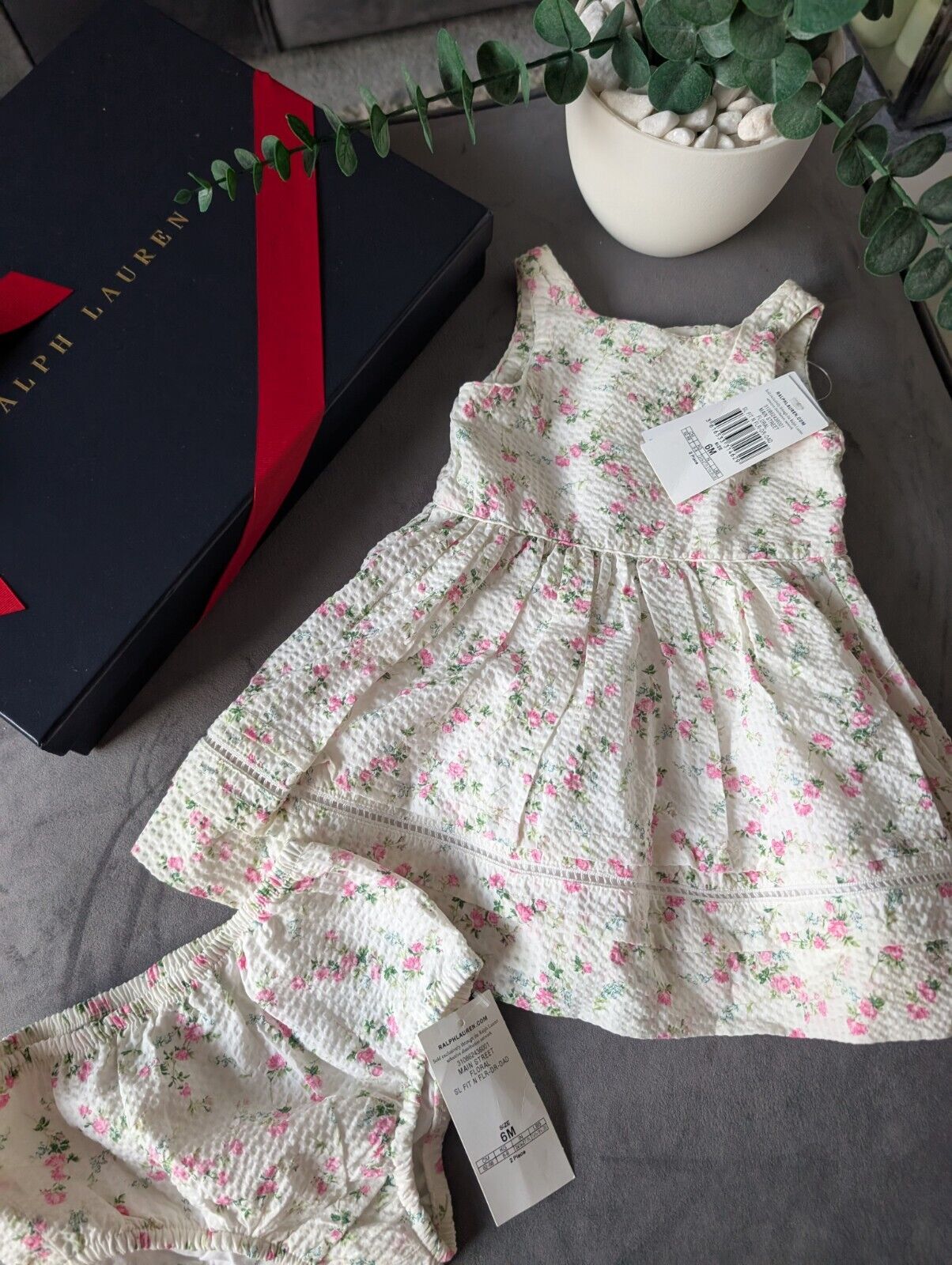 New Ralph Lauren Baby Girls Seersucker Floral Dress Occasion Pretty 6m pretty Gift