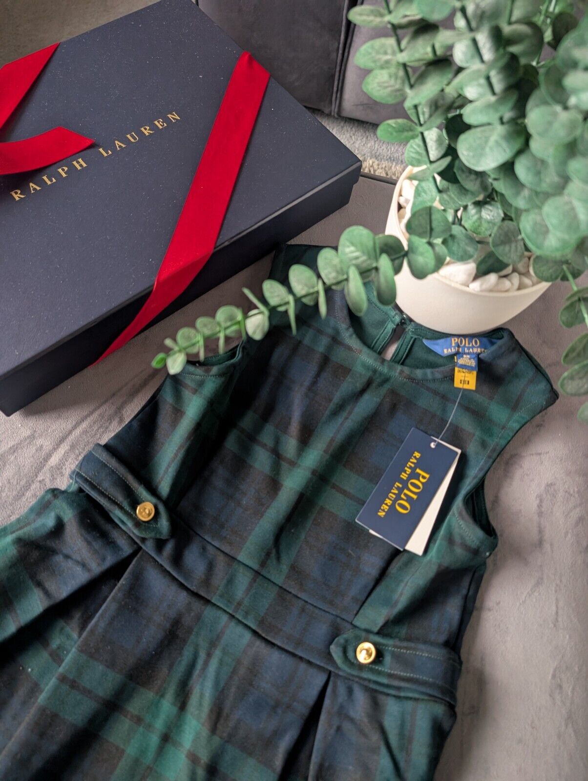 New Ralph Lauren Girls Gorgeous Tartan Green Pleated Ponte Dress Age 6x £125