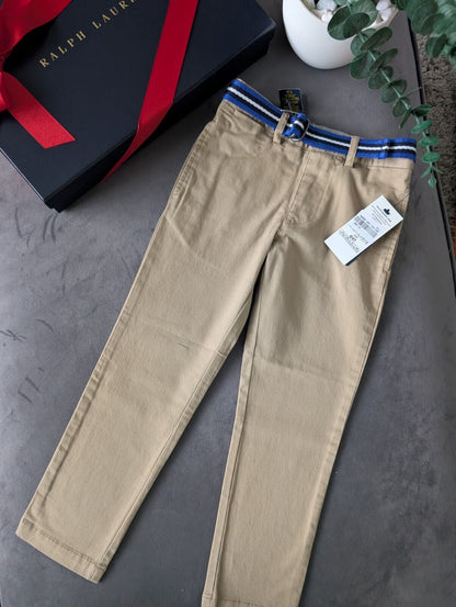 New Brown Beige Boys Polo Ralph Lauren Chino Trousers Smart Occasion + Belt 4yrs