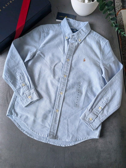 New Ralph Lauren Blue Plain Boys Shirt Smart Occasion Age 7 Years Long Sleeve