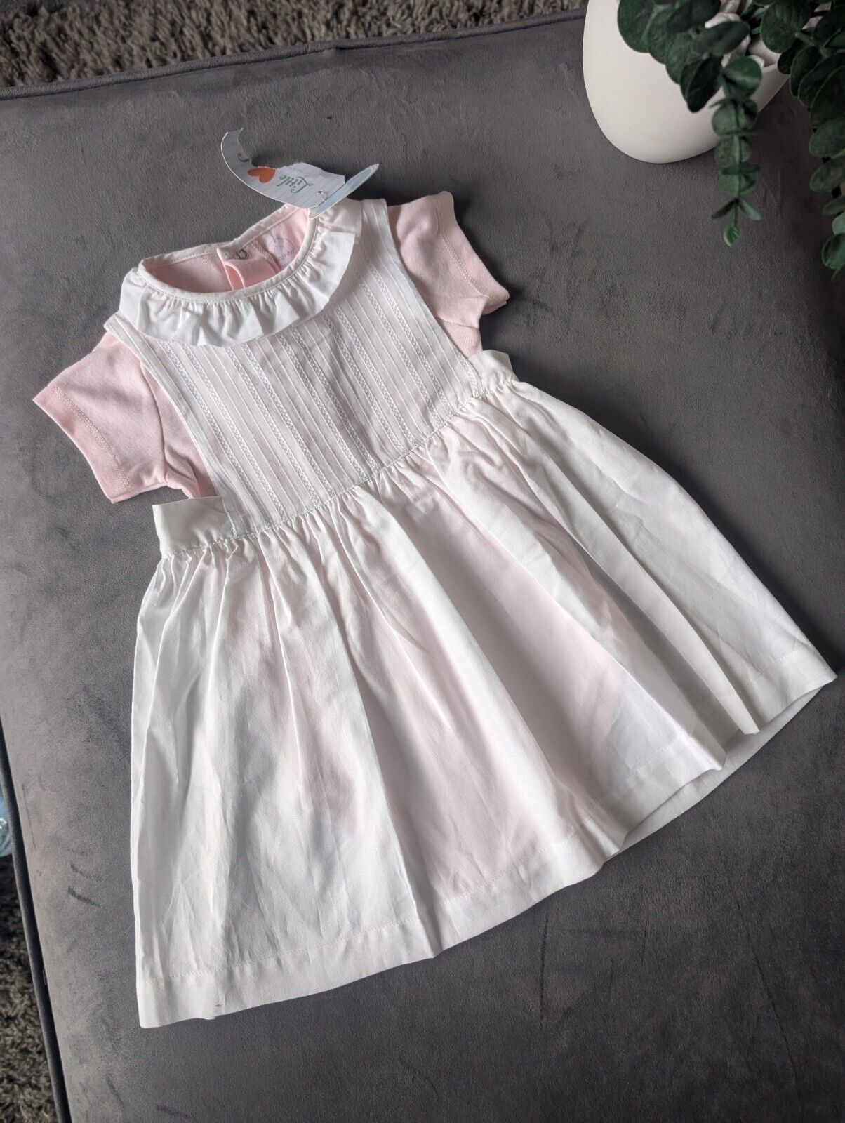 New Gorgeous Laranjinha Girls Age 12-18m Pink  White 2 In 1 Baby Dress Gift Fril