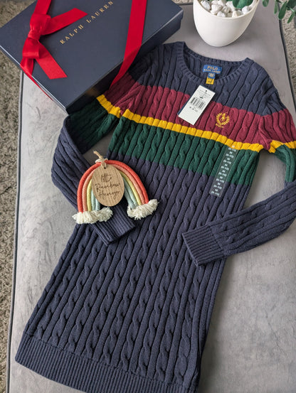 New Ralph Lauren Girls Stripe Cable Knit Jumper Dress Gift RRP £149 8-10yrs