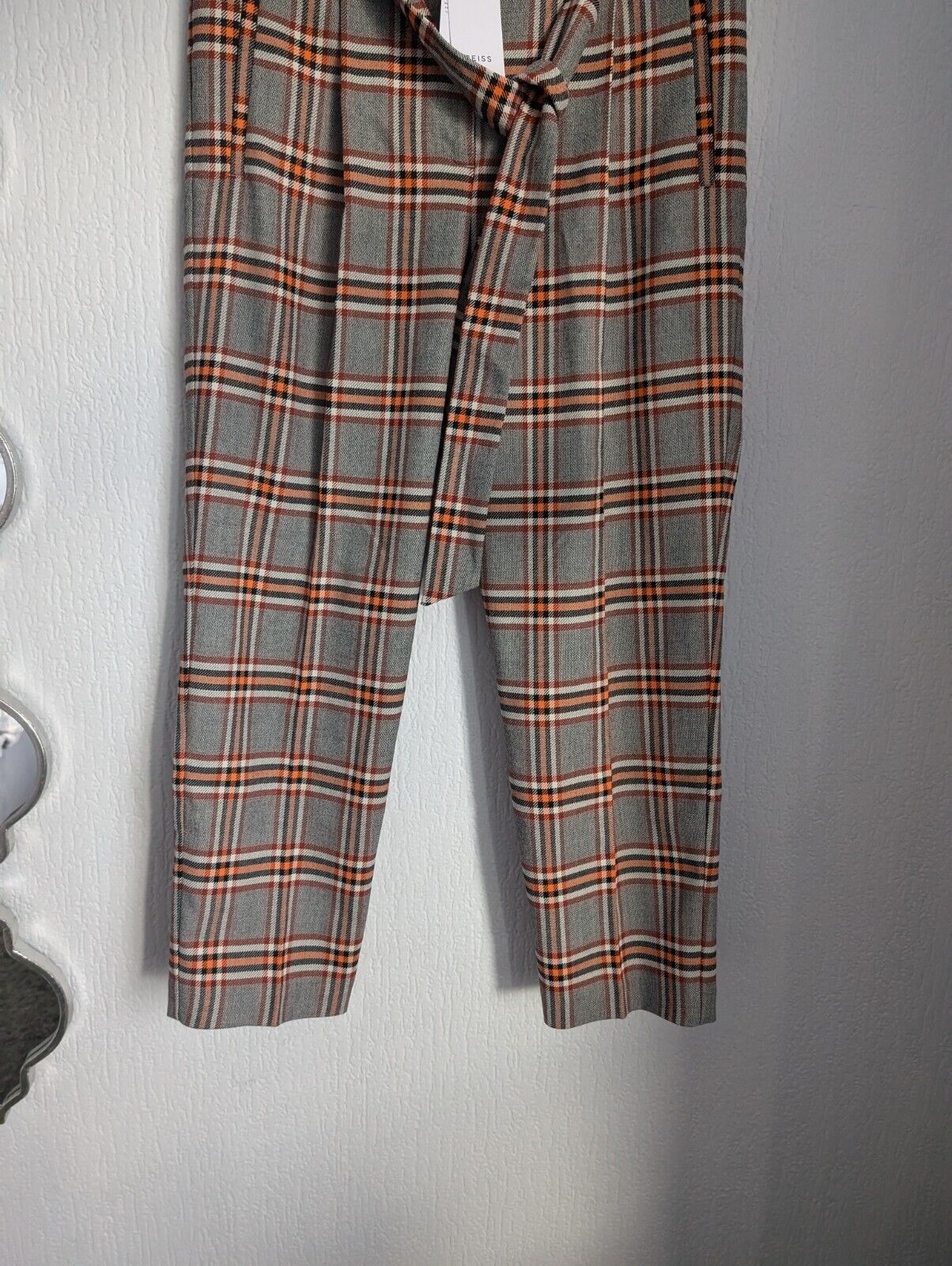 New Reiss Eisha Checked Straight Fit Trousers Smart Autumn Workwear UK 14