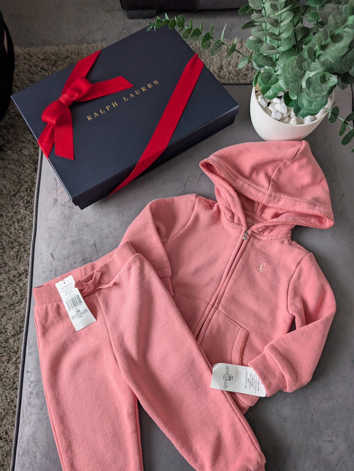 New Gorgeous Ralph Lauren Pink Scalloped Baby Girl Tracksuit  12-18m Gift Baby