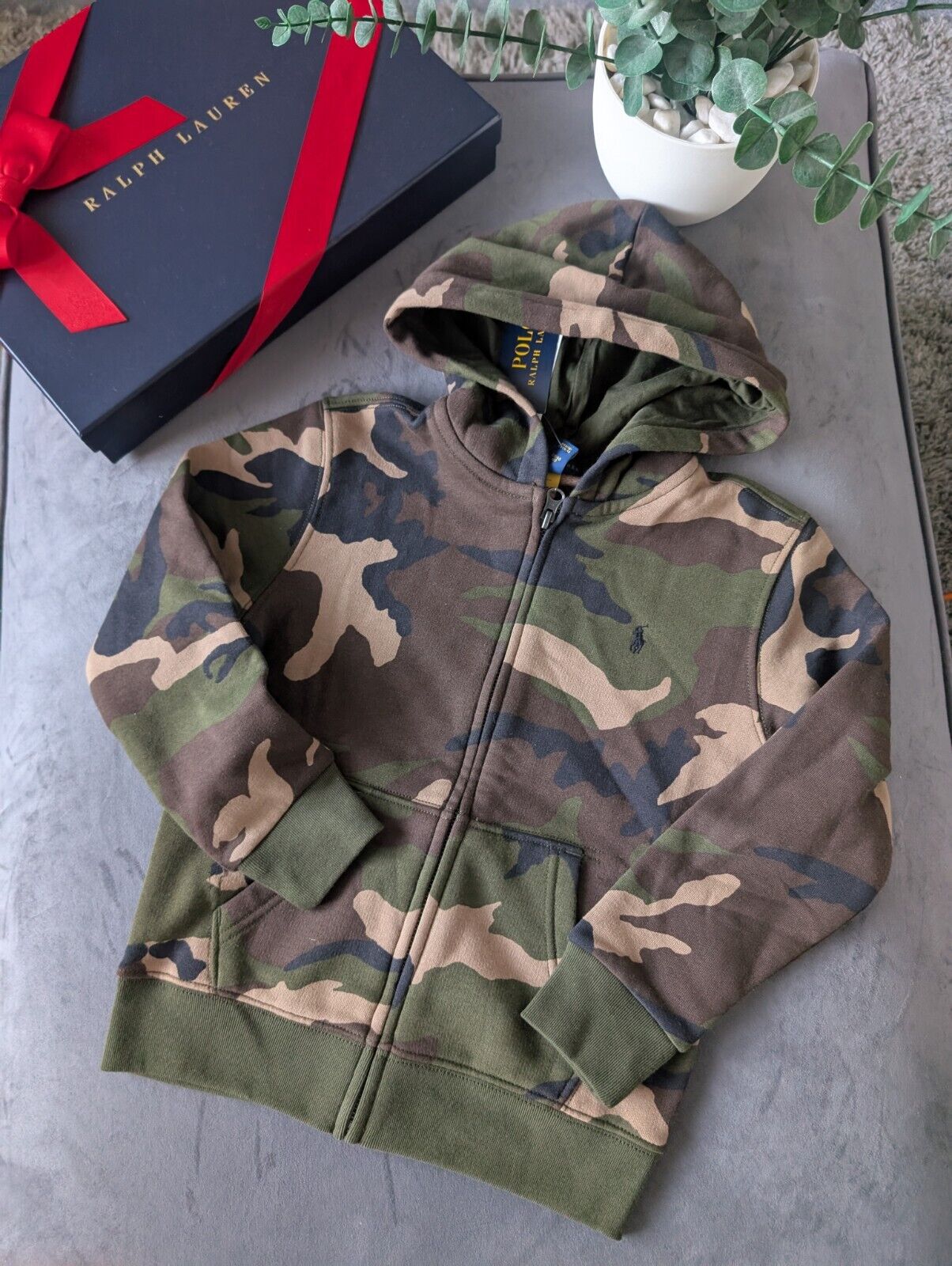 New Polo Ralph Lauren Camo Full Zip Hoodie In Kids Size 5-6yr Army Gift Jacket