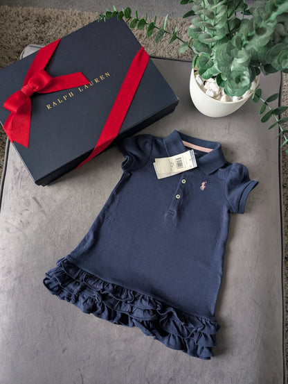 New Ralph Lauren Cupcake Navy Blue Baby Girls Frill  Polo Dress 9-12 Months Gift