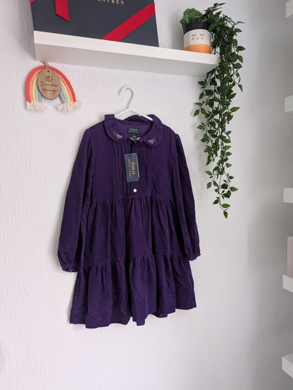 New Stunning Floral Corduroy Shirtdress Ralph Lauren Purple Tiered Smock 6y