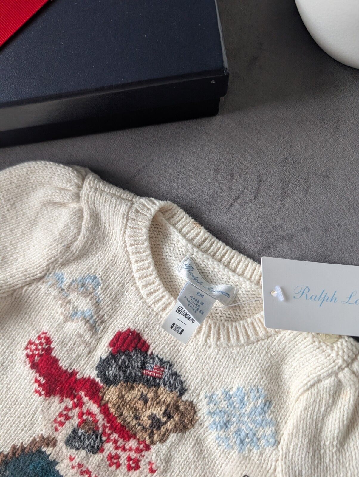 New Adorable Ralph Lauren Baby Girls Bear Ivory Jumper Gift Rrp £120 3-6m  Ski