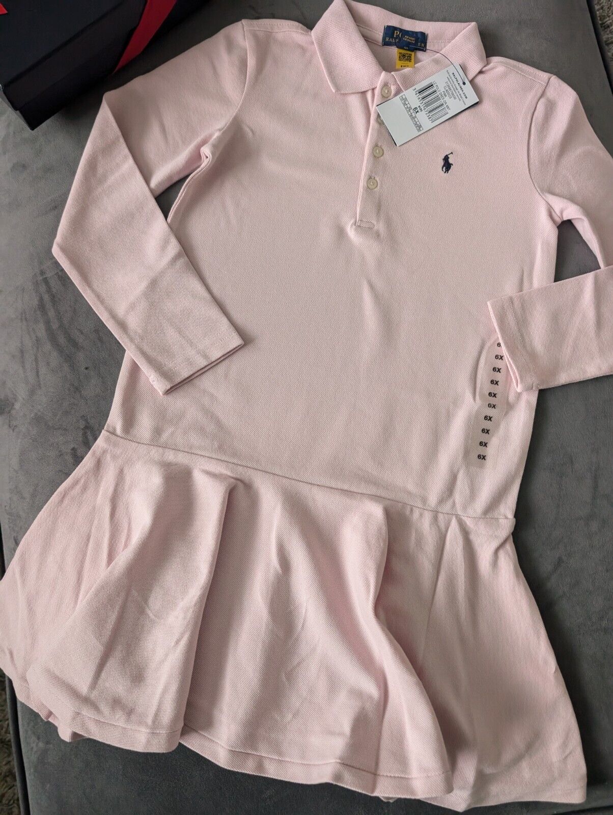 New Ralph Lauren girls soft pink polo dress long sleeve frill age 6-7 occasion gift