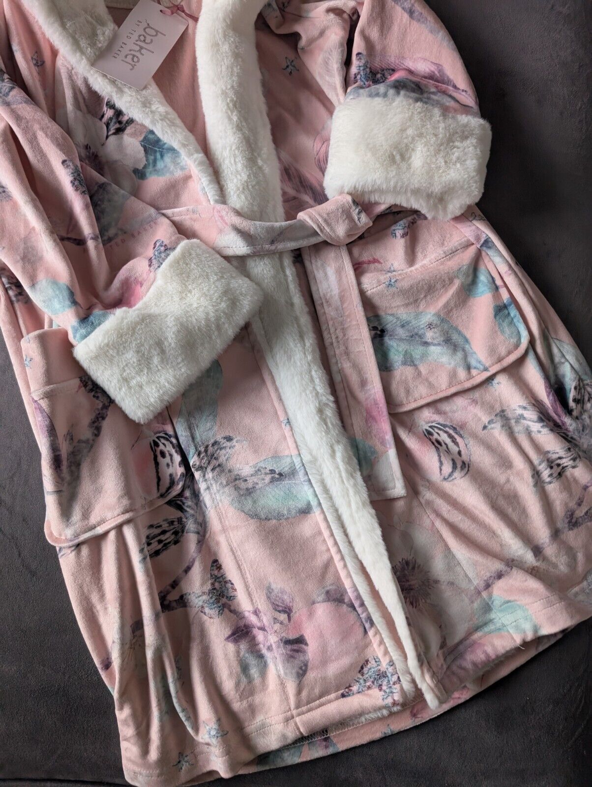 New Girls Super Soft Ted Baker Pink Floral Dressing Gown Robe Age 7 Years New