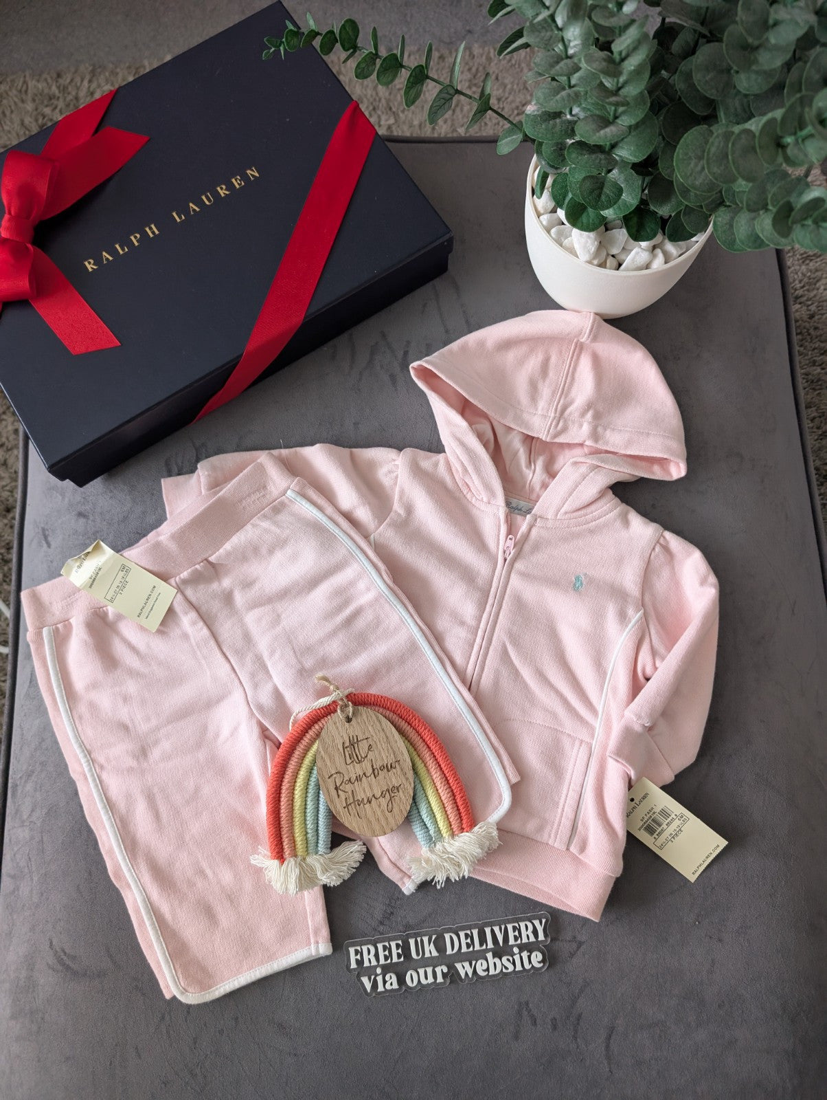 New Gorgeous Ralph Lauren Pink White Baby Girl Tracksuit  3-6m Gift Baby 2 Piece