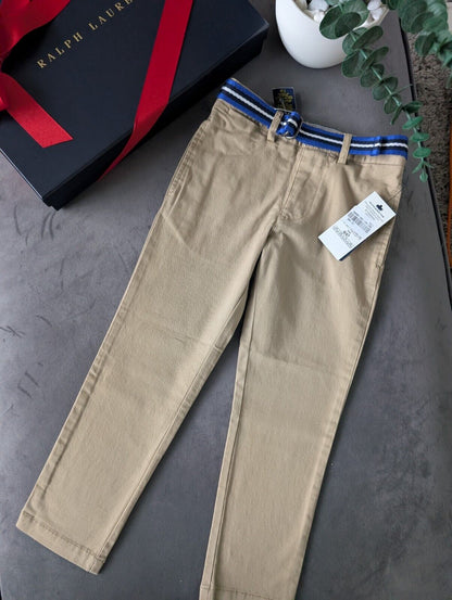 New Brown Beige Boys Polo Ralph Lauren Chino Trousers Smart Occasion + Belt 4yrs